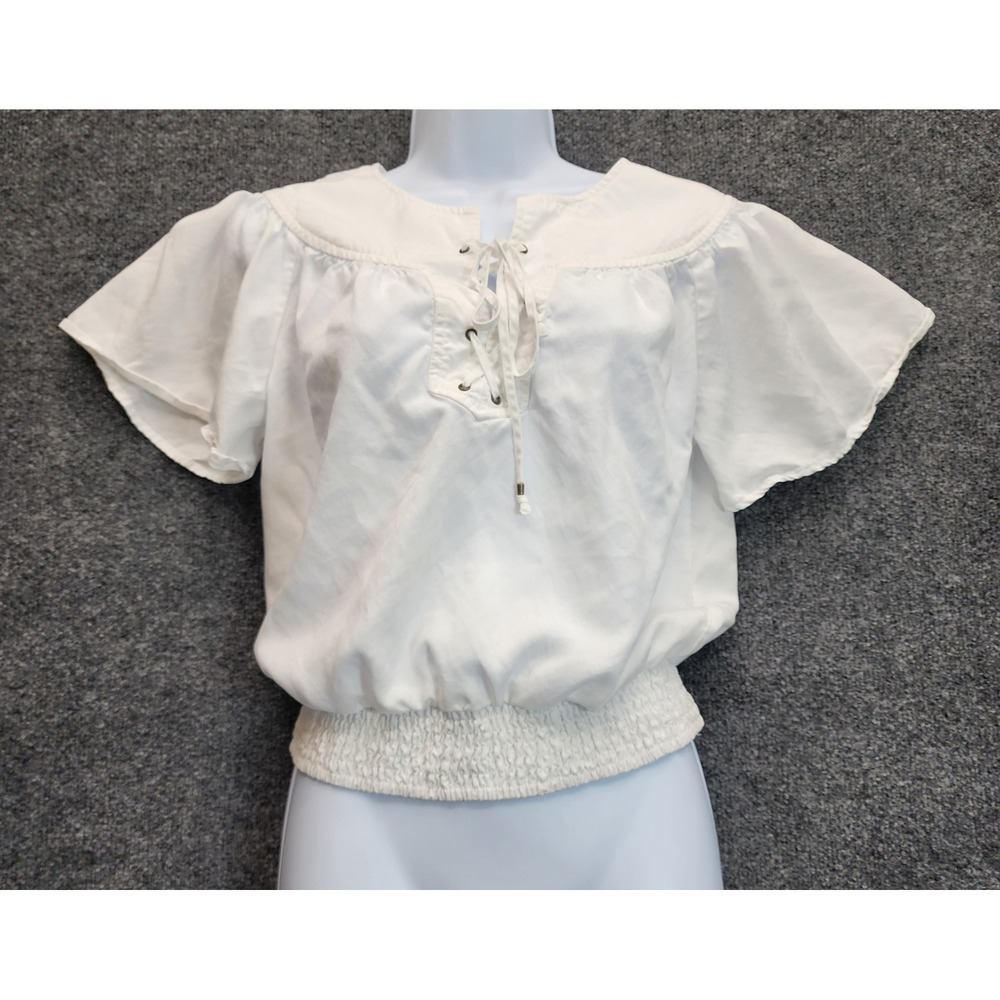 Pilcro Anthropologie Tencel Peasant Boho Ethereal Romantic Lace Up Blouse Top 6